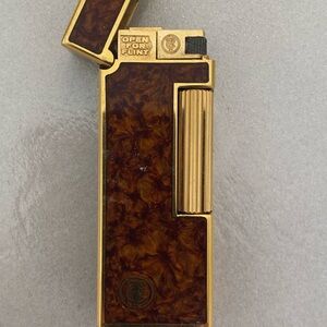 Tiffany & Co Gold Painted w/ Brown Enamel & Gold Trim Lighter